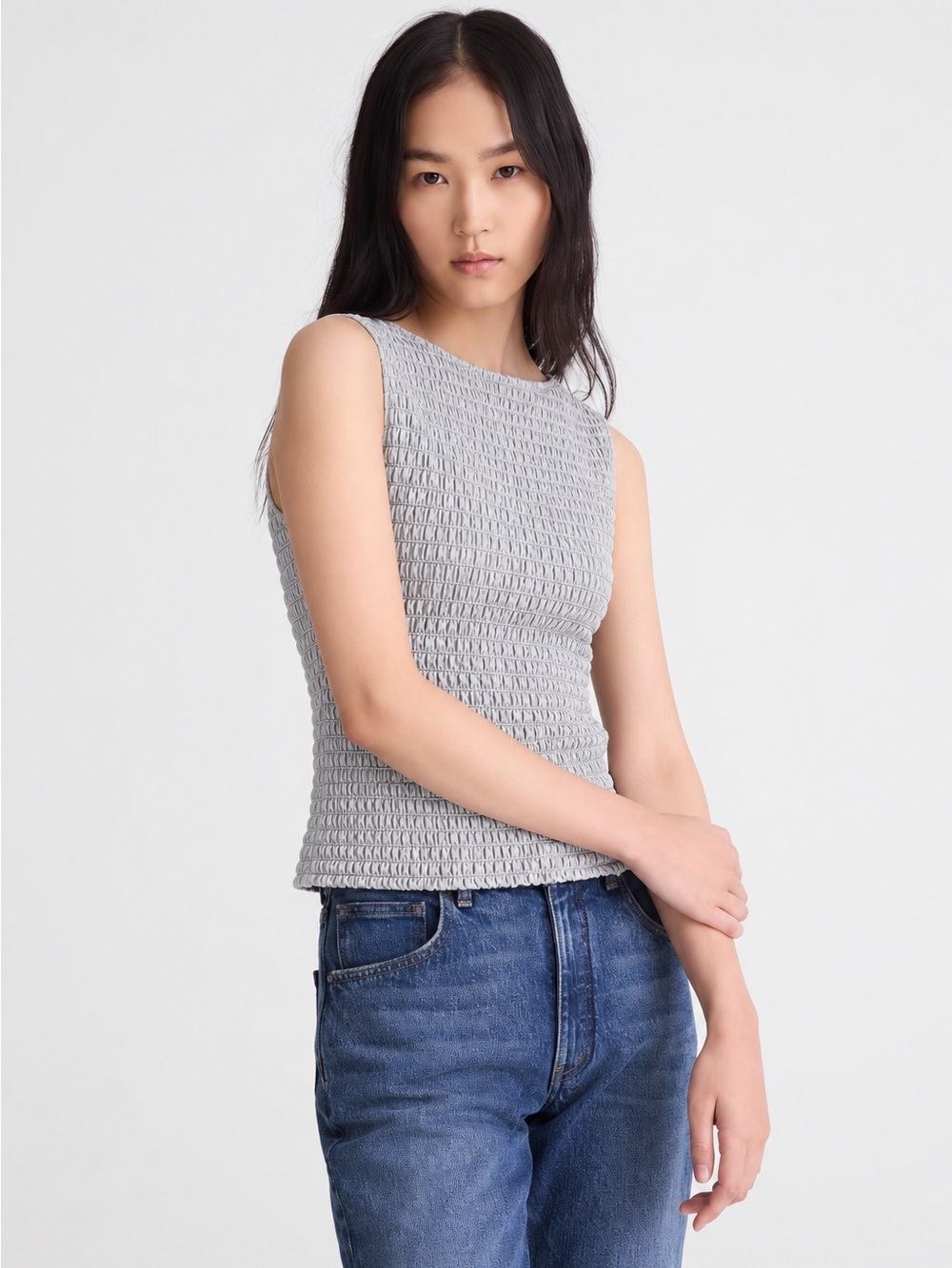 Madewell Light Gray Smocked Tank Top